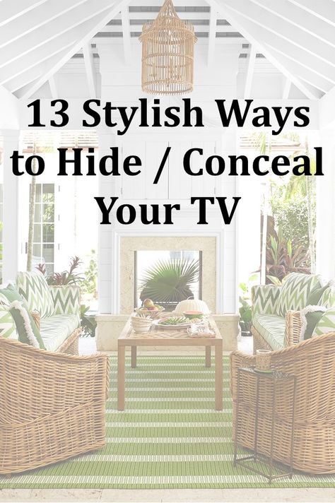 Learn How to Stylishly Hide / Conceal Your TV in Any Room! Fireplace With Hidden Tv Above, Tv Free Living Room, Hidden Flat Screen Tv, Tv Wall Design Kitchen, Picture Hiding Tv, Hiding Tv Above Fireplace, Hidden Tv In Ceiling, Camouflage Tv On Wall, How To Hide The Tv Living Rooms