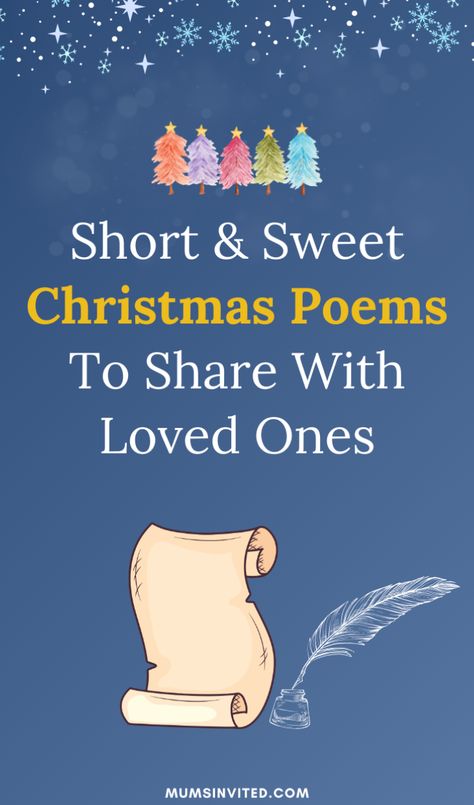 Discover short and sweet Christmas poems that capture the joy and warmth of the season in just a few lines! Perfect for kids, families, or church events, these short and sweet Christmas poems are great for cards, Sunday school, or kids’ church activities. Celebrate Jesus, friends, and family with simple yet meaningful verses ideal for preschoolers, toddlers, & even game gift exchanges. Make your 2024 celebrations merry with these short and sweet poems for a heartfelt additions to cards & gifts. Christmas Poems For Friends, Christmas Quotes Romantic, Xmas Poems, Christmas Poems For Cards, Short Christmas Poems, Merry Christmas Poems, Sweet Poems, Holiday Quotes Christmas, Christmas Gift Quotes