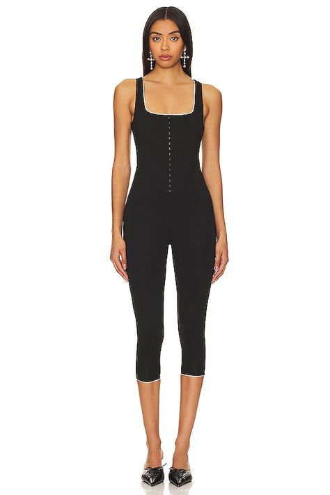 Loba - REVOLVE Capri Jumpsuit, Black Jumpsuit, Jersey Fabric, The Knee, Lace Trim, Bodice, Capri, Jumpsuit, Trim