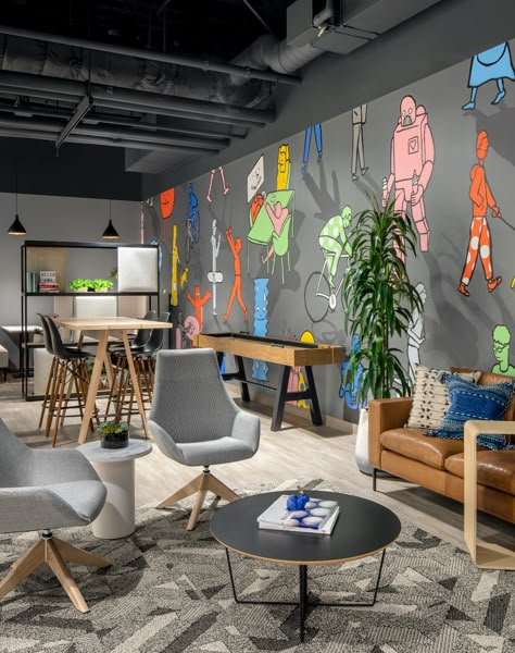 Commercial - Office Office Lounge Area Design, Office Cafeteria Design, Startup Office Design, Fun Office Design, Office Lounge Area, Office Area Rug, Coworking Space Design, Startup Office, Innovative Office