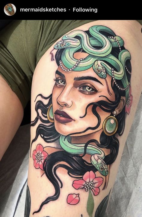 Deer Tattoo Designs, Kali Tattoo, Medusa Tattoo Design, Snake Hair, Medusa Tattoo, Tag Friends, Small Hand Tattoos, Thigh Tattoos Women, Badass Tattoos