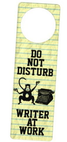 Hey, I’m workin’ here! As a freelancer, do you struggle dealing with friends and family who think because you're at home, you're available for anything? Monkey Typewriter, Skull Door Hanger, Yellow Notebook, Writer Humor, Doorknob Hangers, Office Door, Spiritual Decor, Party Essentials, Words To Use