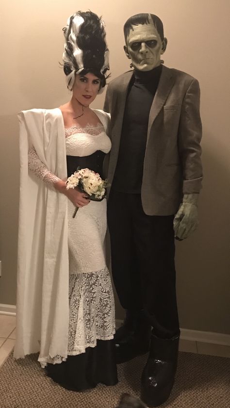 Bride Of Frankenstein Couple Costume, Frankenstine And Bride, Frankenstein Costume Men, Frankinstine And His Bride, Frankenstein And Wife Costume, Frankenstein Couple Costume, Frankenstein And Bride Costume, Frankenstein Makeup For Men, Bride Of Frankenstein Diy