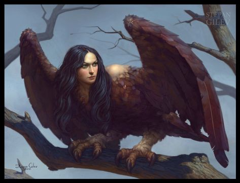 ArtStation - The bird Sirin., Stepan Gilev Greek Creatures, Slavic Mythology, Slavic Folklore, Bird People, Arte Alien, John William Waterhouse, Mythological Creatures, Mystical Creatures, Arte Animal