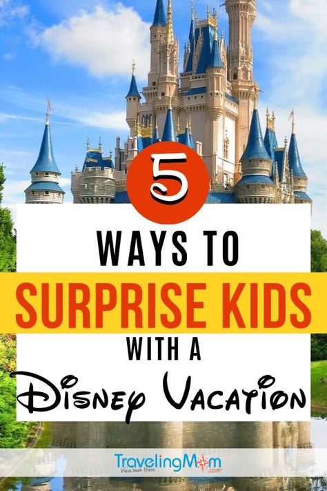 Looking for fun ways to reveal a Disney vacation? Here are 5 ideas to surprise kids with a Disney trip with tips for timing, gift giving and even dealing with disappointment. #TMOM #Disney #DisneyTips #Surprise | TravelingMom | Disney World Surprise Your Going To Disney World, Disneyland Suprise Ideas, Disney World Christmas Gift Ideas, Disney Christmas Present Ideas, Disneyland Trip Surprise Ideas, Disney Surprise Box Ideas Diy, Disneyland Paris Surprise Ideas, Disney Vacation Surprise Reveal, You’re Going To Disney Surprise