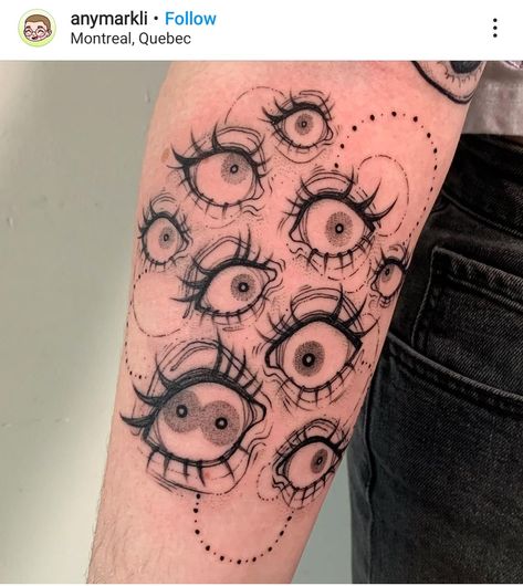 Eye Tattoo Creepy, Tattoo Ideas Eyes, Black Nails Ideas Coffin, Anime Eye Tattoo, Weirdcore Tattoo, Eyes Tatoos, Eye Tattoo Sleeve, Eye Hand Tattoo, Trippy Tattoo Ideas