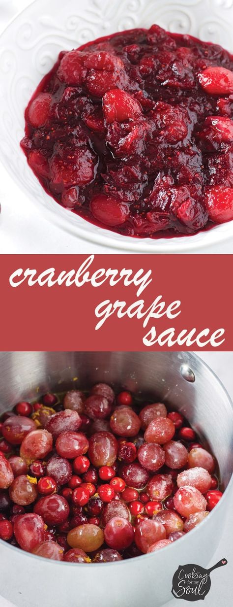 Cranberry Grape Sauce! Change it up this year by adding delicious red grapes to your traditional cranberry sauce. This classic Thanksgiving side Fresh Cranberry Juice Recipe, Grape Sauce, Thanksgiving Cranberry Sauce, Thanksgiving Cranberry, Cranberry Sauce Thanksgiving, Fresh Cranberry Sauce, Easy Cranberry Sauce, Cranberry Thanksgiving, Homemade Cranberry Sauce