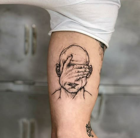 Artistic Tattoos Men, Overthinking Tattoo Ideas For Men, The Knee Tattoo, Modern Art Tattoos, Army Tattoos, Surreal Tattoo, Health Tattoo, Forearm Band Tattoos, Circle Tattoos