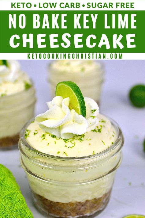 This Keto Key Lime No-bake Cheesecake is basically fail-proof and though it only takes minutes to make, it's ever bit as decadent as a dessert that takes all day.#ketodessert #ketokeylime #ketocheesecake #glutenfreecheesecake #nobakecheesecake Keto Key Lime Bars, Key Lime Cheesecake No Bake, Keto Key Lime Cheesecake, Lime Cheesecake No Bake, Cheesecake Key Lime, Key Lime No Bake, Cheesecake Simple, Keto Key Lime, Key Lime Cheesecake Recipe