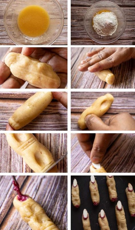 Witch's Fingers Sugar Cookies - RecipeMagik Witches Fingers Cookies, Halloween Finger Cookies, Halloween Cookies Recipes, Spooky Halloween Cookies, Witch Finger Cookies, Soft Sugar Cookie, Halloween Food Crafts, Gluten Free Halloween, Dessert Halloween