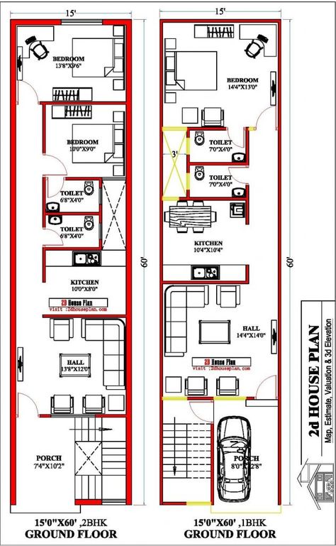 Rental House Plans, House Plan 1 Bedroom, 20 50 House Plan, House With Parking, 60 House, Smart House Plans, Mini House Plans, North Facing House, Small House Blueprints