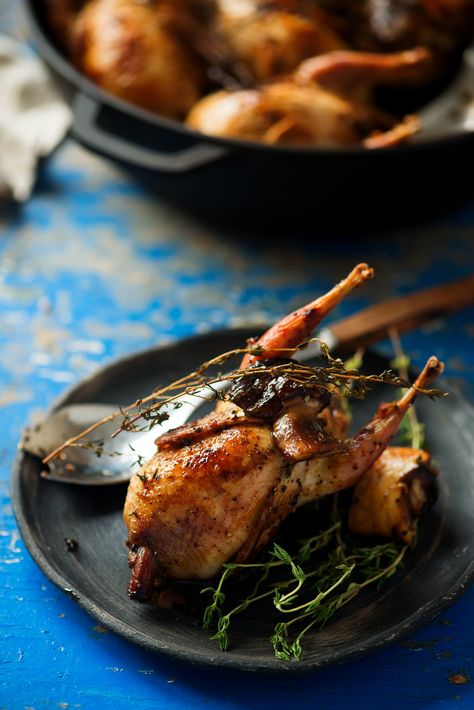 Roast Quail Recipes, Roasted Quail, Quail Recipes, Cornish Hen Recipe, Mushroom Stuffed, Cornish Game Hen, Game Hen, Porcini Mushrooms, American Dishes