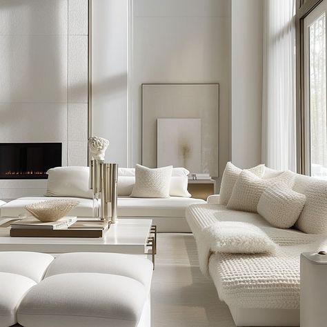 Cream Modern Living Room, Beige And Cream Living Room, Minimal Luxury Interior, Milano Apartment, Luxurious Minimalism, Cream And White Bedroom, White Sofa Living Room, Modern Classic Living Room, Cream Living Rooms