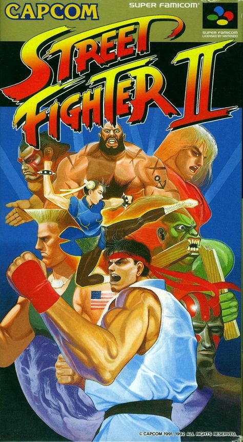 Street Fighter II: The World Warrior SNES Front Cover Street Fighter Game, Capcom Street Fighter, Retro Games Poster, Street Fighters, Super Mario Kart, Street Fighter 2, Retro Gaming Art, Vintage Video, Street Fighter Ii