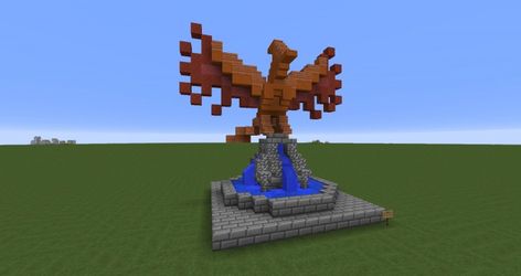 Phoenix fountain (with tutorial) Minecraft Map Minecraft Phoenix Statue, Minecraft Bird Statue, Minecraft Statues Blueprints, Fountain With Statue, Minecraft Statue Ideas, Statue Minecraft, Minecraft Statue, Minecraft Fountain, Minecraft Horse