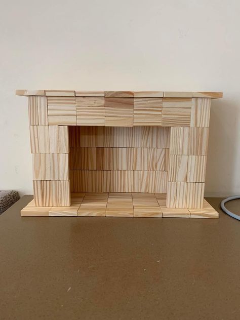 Jenga Doll Furniture, Diy Jenga Blocks Ideas, Wooden Blocks Diy, Jenga Crafts, Crafts With Glass Jars, Jenga Blocks, Wooden Fireplace, Tumbling Blocks, Dollar Store Diy Projects