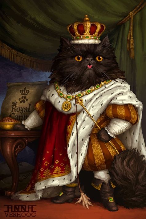 All hail King Storm 👑 Royal portrait by Anna Verhoog Royal Portraits Painting, King Drawing, King Painting, Cat Portrait Painting, Spaniel Art, Animal Illustration Art, Painting Cat, Royal Canin, Animal Illustrations