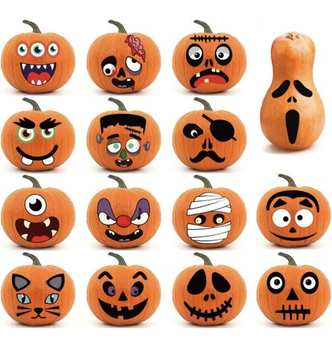 Pumpkin Decorating Kits, Lantern Crafts, Halloween Pumpkin Crafts, Trick Or Treat Party, Creative Pumpkin Painting, Monster Decorations, Jack O Lantern Faces, Pumpkin Stickers, Pumpkin Halloween Decorations