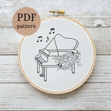 Music Embroidery Patterns, Music Embroidery Designs, Piano Embroidery, Music Embroidery, Tea Towels Embroidery, Landscape Embroidery, Modern Hand Embroidery Patterns, Modern Hand Embroidery, Beginner Embroidery