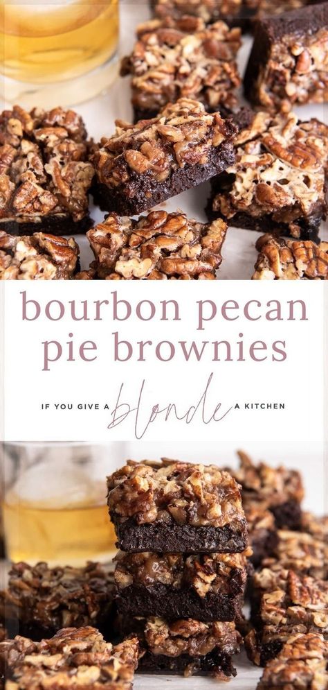 Pecan Pie Brownies Recipe, Pecan Brownies Recipe, Pecan Pie Brownies, Pecan Filling, Pecan Brownies, Pie Brownies, Bourbon Pecan Pie, Fudgy Brownie, Boozy Desserts