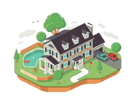 Isometric House by Matt Anderson Isometric Design Architecture, Santa Hat Vector, Interior Design Portfolio Layout, Party Icon, Cartoon Butterfly, House Cartoon, House Clipart, Cartoon House, Flat Design Icons