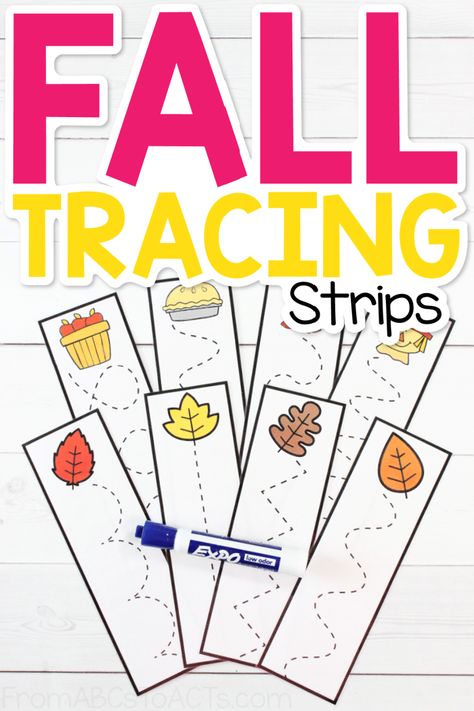 Fall Tracing Strips Easy Fine Motor Activities, Tracing Practice Preschool, Fall Prek, Fall Writing Activities, Toddler Fine Motor Activities, Writing Activities For Preschoolers, Preschool Fine Motor Skills, Educational Activities For Preschoolers, Preschool Fine Motor Activities