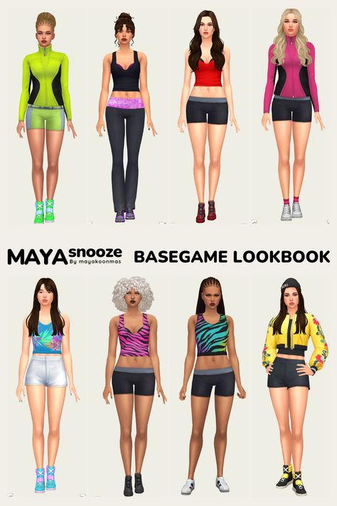 Basegame/  NOCC/ Mod-Free  Download on Patreon/ EA Gallery #MAYAsnooze Sims 4 Outfits No Cc Base Game, Sims4 Outfits No Cc, Sims 4 Characters No Cc, Base Game Sims 4 Outfits, Sims 4 Base Game Outfits Ideas, Sims4 Lookbook, Sims Legacy Challenge, Ts4 Lookbook, Sims Outfits