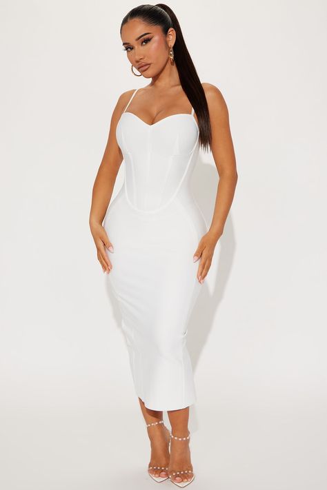 Blessed Wednesday, Secret Dress, Corset Waist, Stylish Work Attire, Bandage Midi Dress, Homescreen Iphone, Secret Love, White Midi Dress, Work Attire