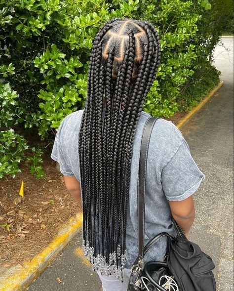 Large Braids With Beads, Braids With Clear Beads, Box Braids With Beads, Large Knotless Braids, Large Knotless, Large Box Braids, Black Kids Braids Hairstyles, Black Hair Video, Cute Box Braids