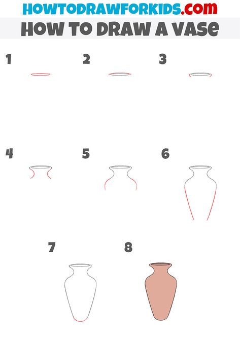 Vase Drawing Step By Step, How To Draw A Flower Vase Step By Step, How To Draw Vase Step By Step, Drawing A Vase, How To Draw Vase, How To Draw A Vase, Vase Drawing Simple, Vase Art Drawing, Drawing Vases