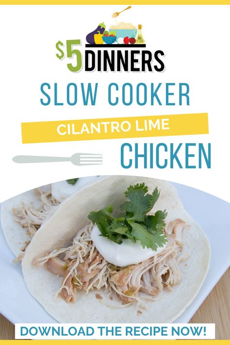 Slow Cooker Cilantro-Lime Shredded Chicken - $5 Dinners Chili Lime Chicken Tacos, Cilantro Lime Chicken Tacos, Tacos Vegan, Lime Chicken Tacos, Cilantro Recipes, Chili Lime Chicken, Chicken Tacos Crockpot, Cilantro Lime Chicken, Lime Chicken