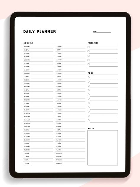 Plan your busy day in 15 minute time slots with this downloadable planner, Planning in advance is the key to keeping organised and maximising productivity in your daily routine. Daily Planner With Time Slots, Daily Planner Book, Financial Budget Planner, Interactive Calendar, Student Budget, Daily Routine Planner, 5am Club, Planner Writing, Time Planner