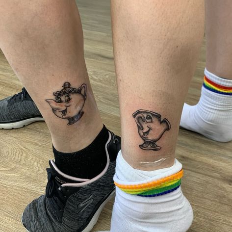 Matching mother daughter Mrs. Potts and Chip, thanks so much for coming in! •••••••••• #tattooapprentice #beautyandthebeast #mrspotts #mrspottsandchip #disney #disneytattoo #stipple #ohiotattooers Ms Pots And Chip Tattoo, Mrs Potts And Chip Tattoo, Chip Tattoo, Mrs Potts And Chip, Mrs Potts, Tattoo Apprentice, Tattoos For Daughters, Disney Tattoos, Stippling