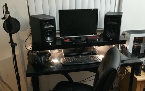 I was blessed enough to receive a mini studio setup and hacked a new all-black IKEA Music Studio Desk to match. Home Studio Desk Music, Studio Desk Music, Music Studio Desk, Home Studio Desk, Home Recording Studio Setup, Recording Studio Setup, Home Studio Ideas, Mini Studio, Studio Music