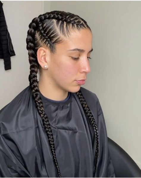 Ufc Hairstyles Women, Ufc Hairstyles, Boxing Hairstyles Braids, 4 Braids Into 2, Braids For Dominican Hair, Fighter Braids, Mma Braids, Braided Hairstyles Mexican Hair, Boxing Braids Hairstyles