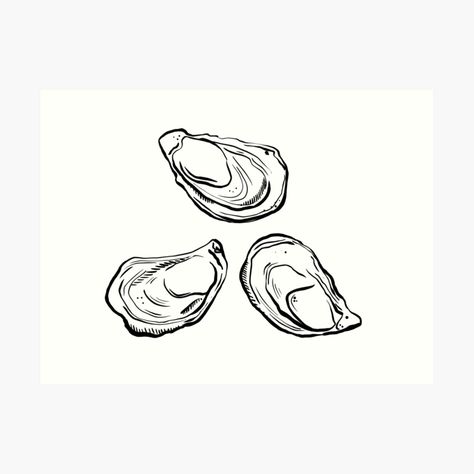 Get my art printed on awesome products. Support me at Redbubble #RBandME: https://www.redbubble.com/i/art-print/Oysters-BandW-by-alexnoellejones/160779604.1G4ZT?asc=u Oyster Sketch, Oyster Graphic, Oyster Illustration, Oyster Tattoo, Bday Party Theme, Guided Drawing, Bday Party, Linocut, Cute Drawings