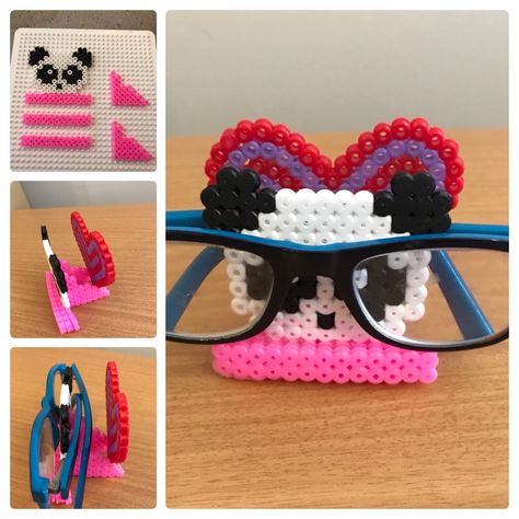 Perler Glasses Holder, Perler Bead Glasses Holder, 3d Melty Beads Patterns, Panda Perler Bead Patterns, Fuse Beads 3d, Perler Bead 3d Patterns, 3d Perler Bead Patterns Easy, Diy Glasses Holder, Perler Beads Ideas 3d