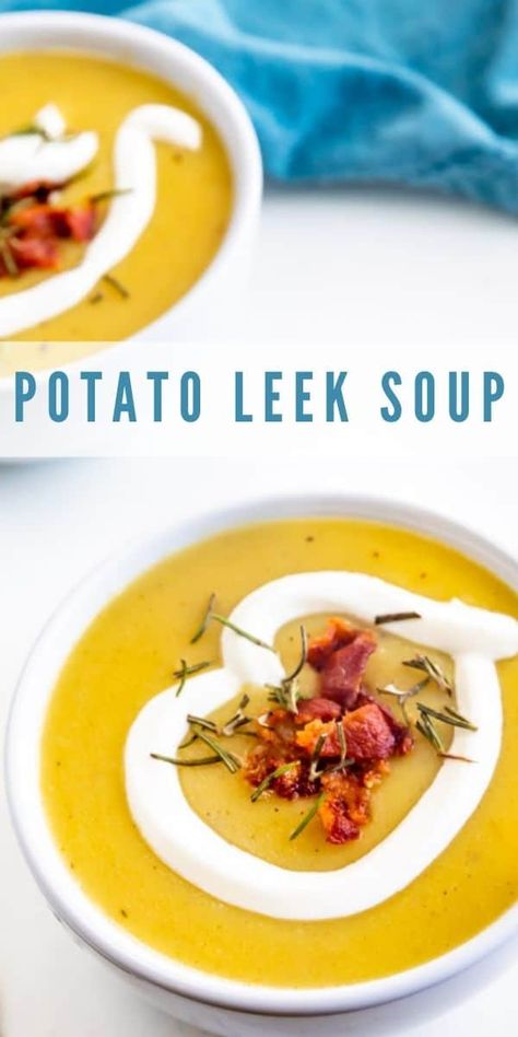 Potato Leek Soup is a creamy, yet healthy soup. The texture is perfect from the potatoes and the fresh leeks add so much flavor. Potato Leek Soup Easy, Potato Leak, Potato And Leak Soup, Potato Leek Soup Recipe, Leeks Soup Recipes, Potato Leek, Salads To Go, Soup Dish, Potato Leek Soup