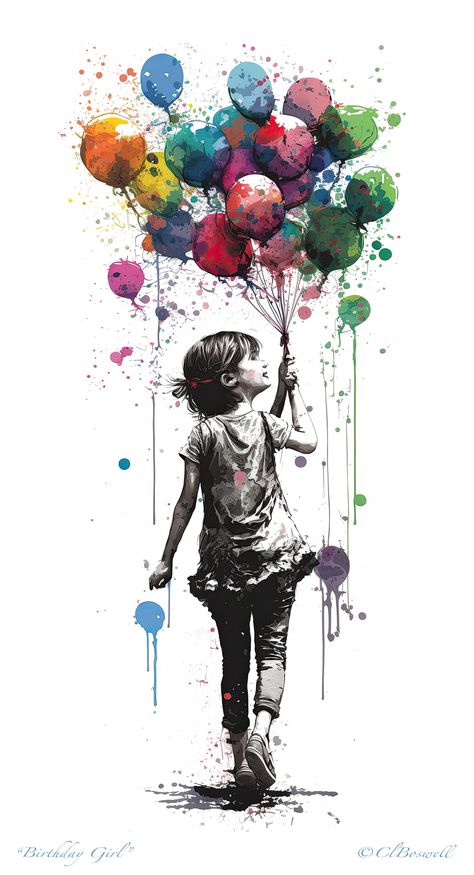 #Girl #Holding #Balloons #Print #Art #Funny #Birthday Girl Holding Balloons, Drawing Of A Girl, Holding Balloons, Balloon Painting, Creating Content, Art Funny, School Art, Art School, Helping Others