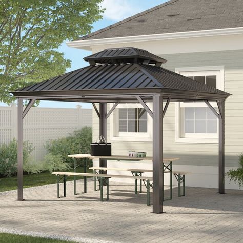 Gable Roof Design, Aluminum Gazebo, Gazebo Plans, Cedar Roof, Metal Grill, Cedar Lumber, Grill Gazebo, Steel Roof, Wood Frame Construction