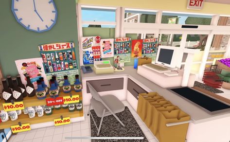 How To Make A Town In Bloxburg, Bloxburg Grocery Store Inside, Bloxburg Shop Interior, Convience Store Bloxburg, Retail Tycoon 2 Layout, Bloxburg Convience Store Decals, Bloxburg Corner Store, 7 Eleven Bloxburg, Roblox Building Ideas