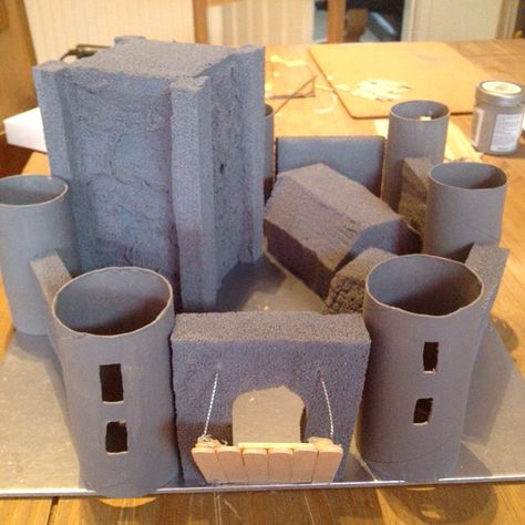 Our sons Home project for school, A stone keep castle made from foam and bits from Around the home...❤️ Stone Keep Castle, Battle Strategy, Project For School, Model Castle, Castle Project, Cardboard Castle, Barnard Castle, Cold Coffee Recipes, Castle Gate