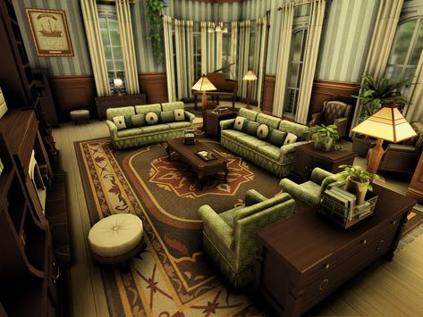 The Sims Resource - New Orleans Family House Sims 4 Mansion Living Room, Sims 4 Vintage Living Room, Sims 4 Family House Interior, Sims 4 Victorian House Interior, New Orleans Sims 4, Sims 4 New Orleans, Queen Anne House Interior, Sims Living Room, Sims 4 Living Room Ideas