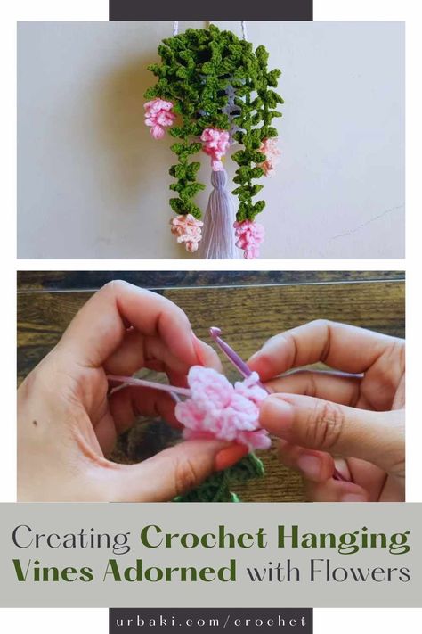 Crochet is a timeless art form that allows you to create beautiful and intricate designs with just a hook and some yarn. In this comprehensive tutorial, we'll show you how to craft a stunning crochet hanging vine adorned with delicate flowers. This DIY project is perfect for adding a touch of natural beauty to your space, and we'll guide you through each stitch and technique. Whether you're a beginner or an experienced crocheter, you're in for a captivating crochet adventure as you bring... Crochet Hanging Vines, Crochet Vines, Crochet Plant Hanger, Crochet Succulent, Crochet Hanging, Simple Headbands, Crochet Stitches Guide, Crochet Flowers Free Pattern, Crochet Braid Styles