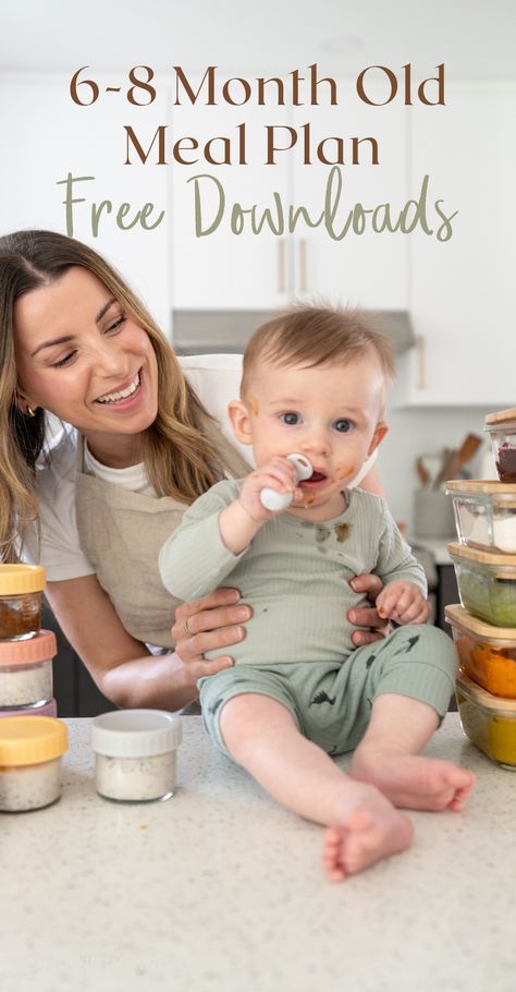 A 6 – 8 month old meal plan that you can prep ahead of time to save time and money! This meal prep will focus on iron-rich foods which is very important in this stage. Baby Meal Plan 6 Months, 8 Month Old Meal Prep, 6 Month Old Meal Plan, 8 Month Old Meal Plan, Meal Prep For 8 Month Old Baby, 8 Month Old Food, Baby Meal Plan, Meal Prep Plan, 8 Month Baby