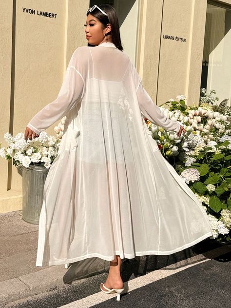 Plus Size White Sheer Long Casual Summer Kimono White Casual  Long Sleeve Mesh Fabric Plain Other Medium Stretch  Women Plus Clothing, size features are:Bust: ,Length: ,Sleeve Length: Plus Size White, Summer Kimono, Sports Shorts Women, Lace Vest, Plus Size Coats, Plaid Fashion, White Casual, Long Sleeve Casual, Mesh Fabric