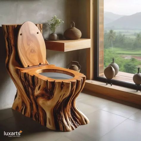 Cabin Style Bathroom, Large Bathroom Design, Unique Wood Furniture, Trunk Furniture, Wooden Toilet, Rustic Toilets, Weird Furniture, Unique Furniture Design, Decoration Restaurant