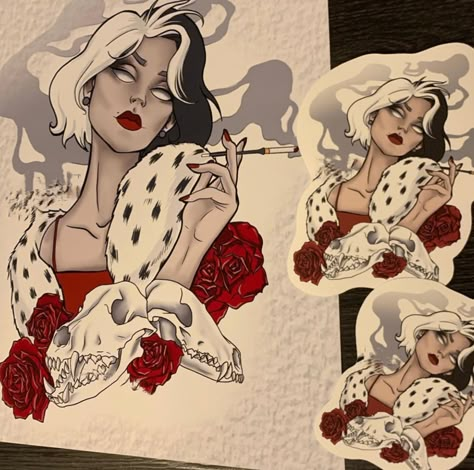 Dark Disney Tattoo, Dark Disney Art, Alice In Wonderland Illustrations, Cruella Deville, Zombie Disney, Tiki Art, Tattoo Now, Dark Disney, Disney Tattoo