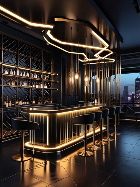 Club Design Interior, Sake Bar, Bar Counter Design, Bar Design Awards, Nightclub Design, Luxe Lounge, Home Bar Designs, Counter Design, Diy Bar