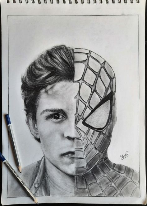 Spiderman Sketch, Drawing Spiderman, Spiderman Sketches, Tekken 2, Face Art Drawing, Marvel Art Drawings, Avengers Fan Art, Holland Art, Caricature Sketch